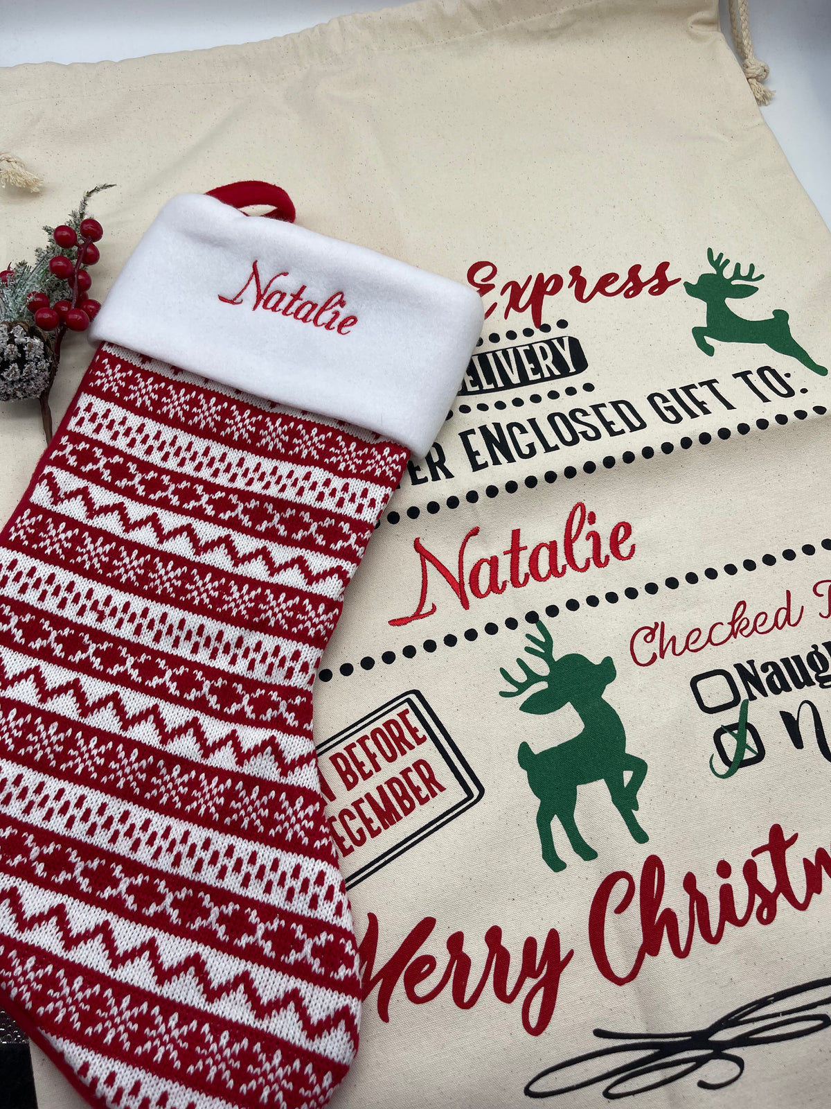 Personalised Santa sack and stocking bundle