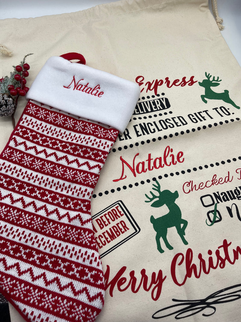 Personalised Santa sack and stocking bundle