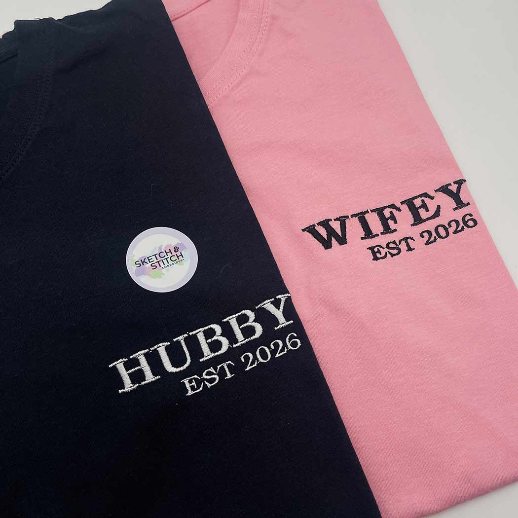 Adult t-shirt personalised hubby date - Sketch & Stitch