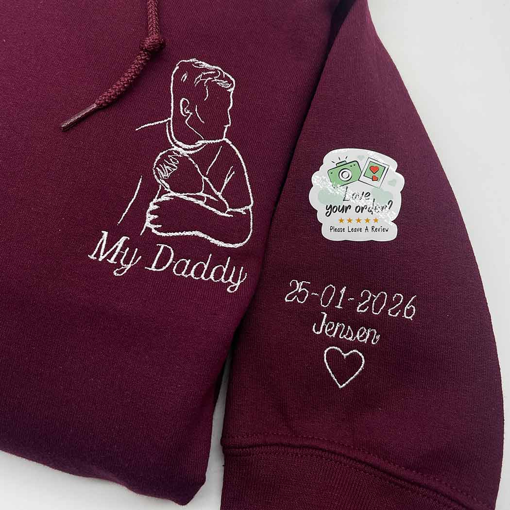 Adult hoodie personalised portrait outline - left chest - Sketch & Stitch