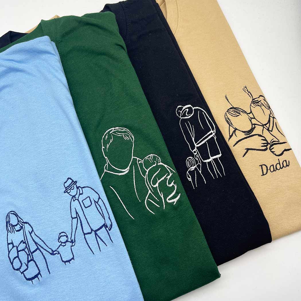 Father's Day men's t-shirt personalised portrait outline - left chest - Sketch & Stitch