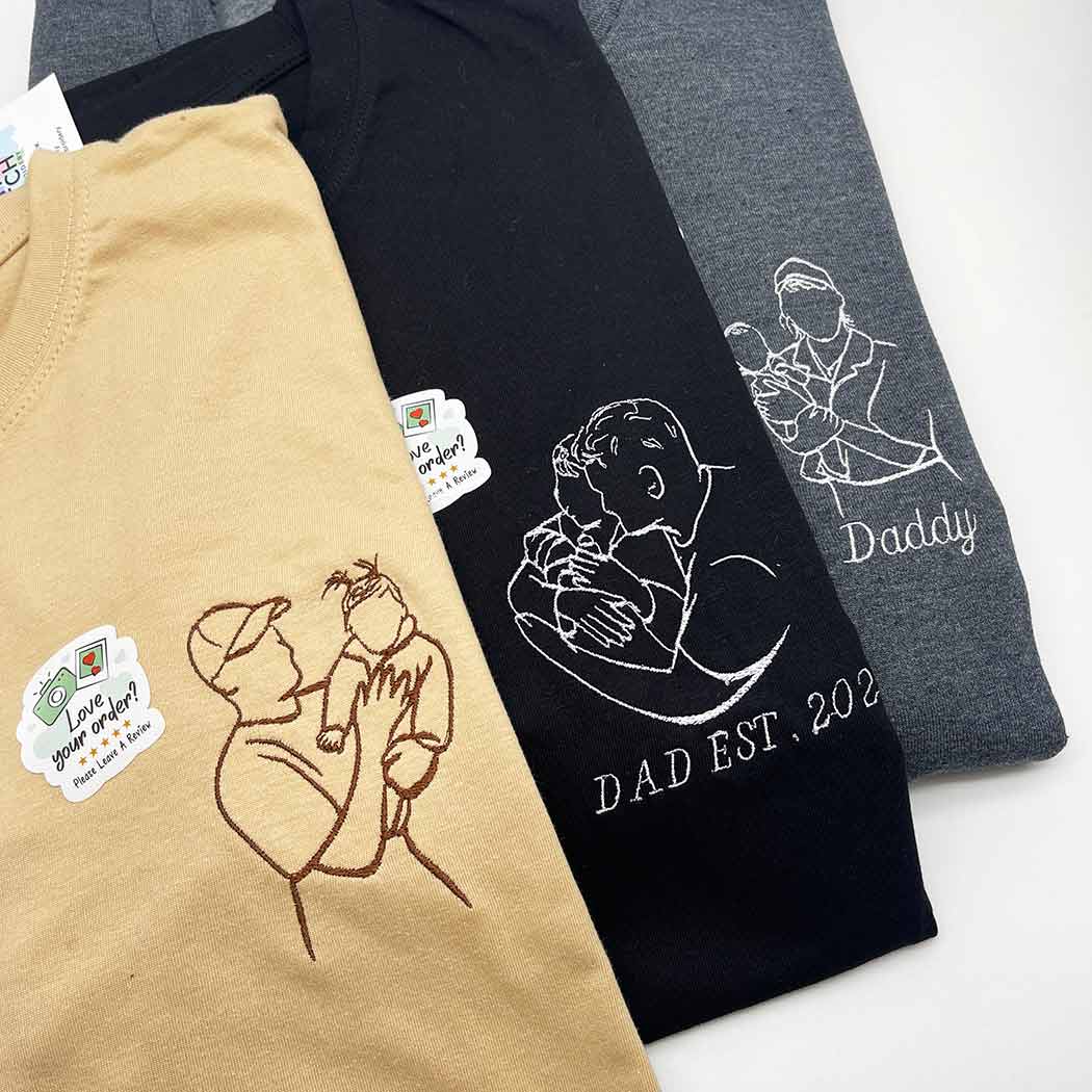 Father's Day men's t-shirt personalised portrait outline - left chest - Sketch & Stitch