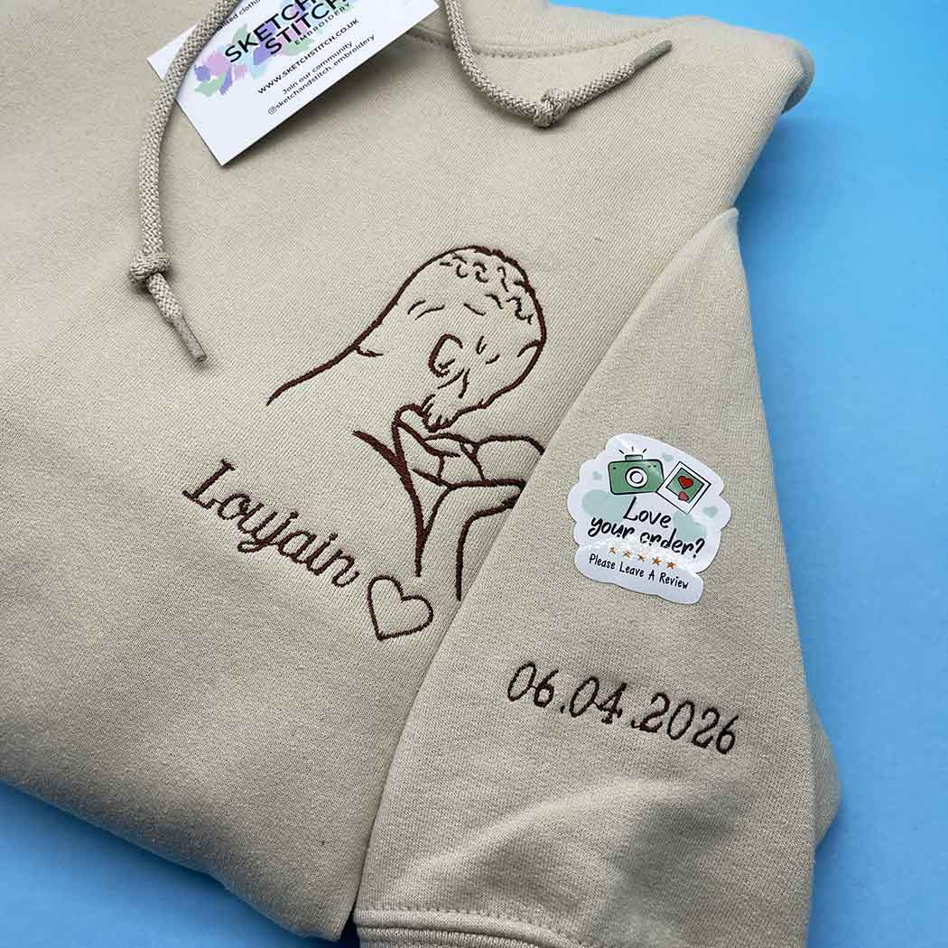 Adult hoodie personalised portrait outline - left chest - Sketch & Stitch