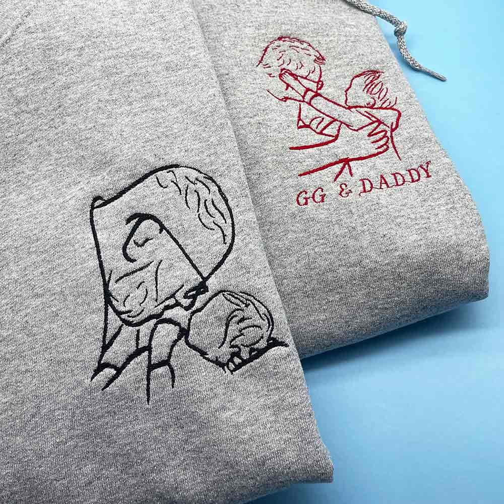Adult hoodie personalised portrait outline - left chest - Sketch & Stitch