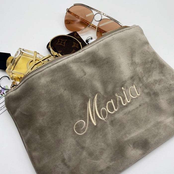 Luxury velvet accessory pouch personalised text