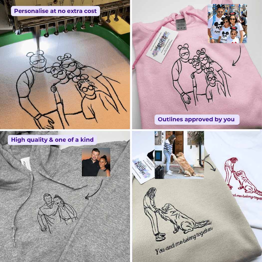 Adult hoodie personalised large photo outline- back - Sketch & Stitch