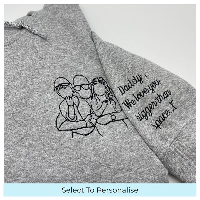 Father's Day men's hoodie personalised portrait outline - left chest