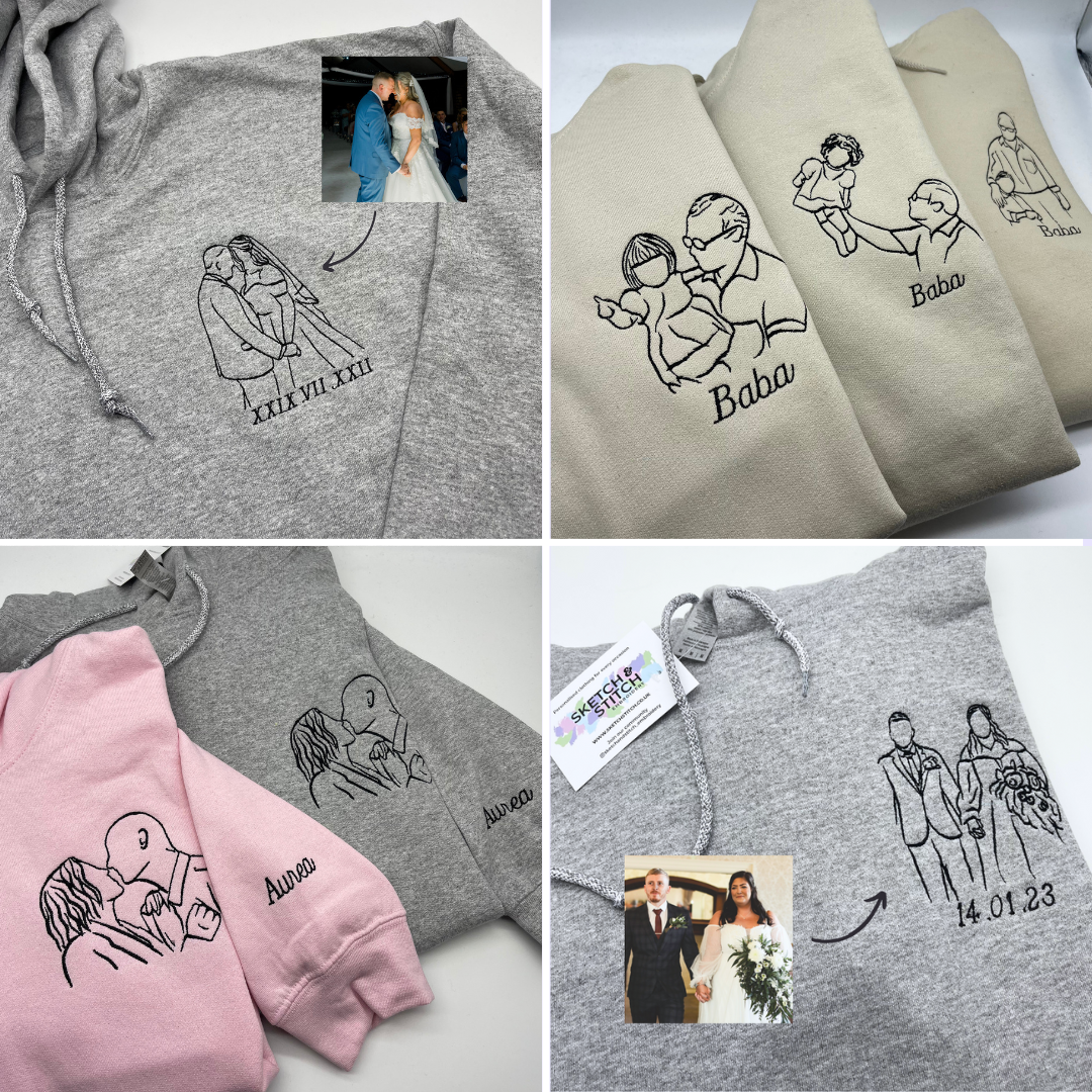 Valentine's Day gift adult hoodie personalised portrait outline - left chest