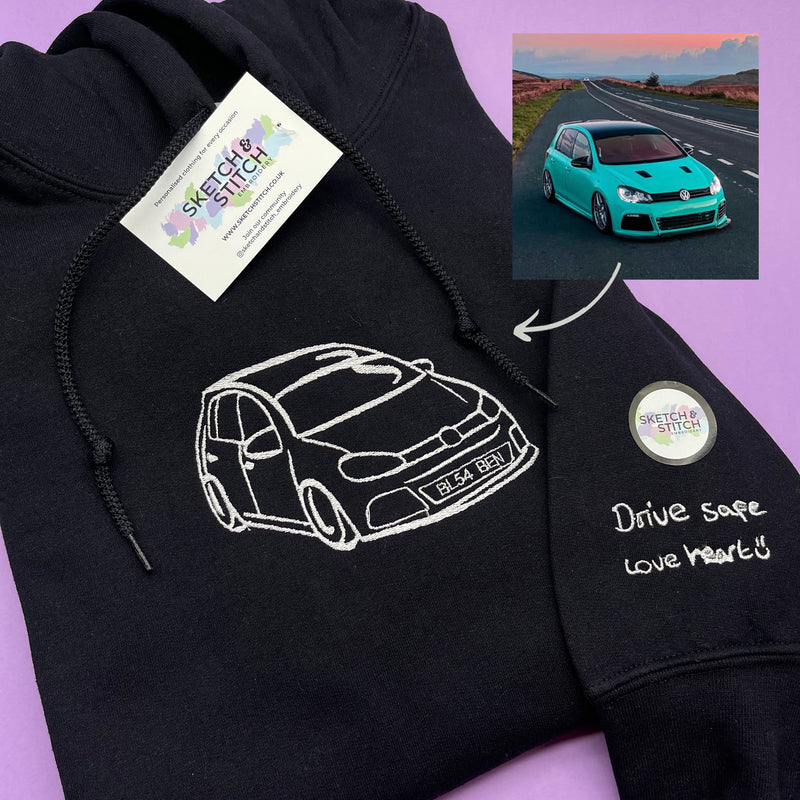 Adult hoodie personalised car and motorbike photo outline