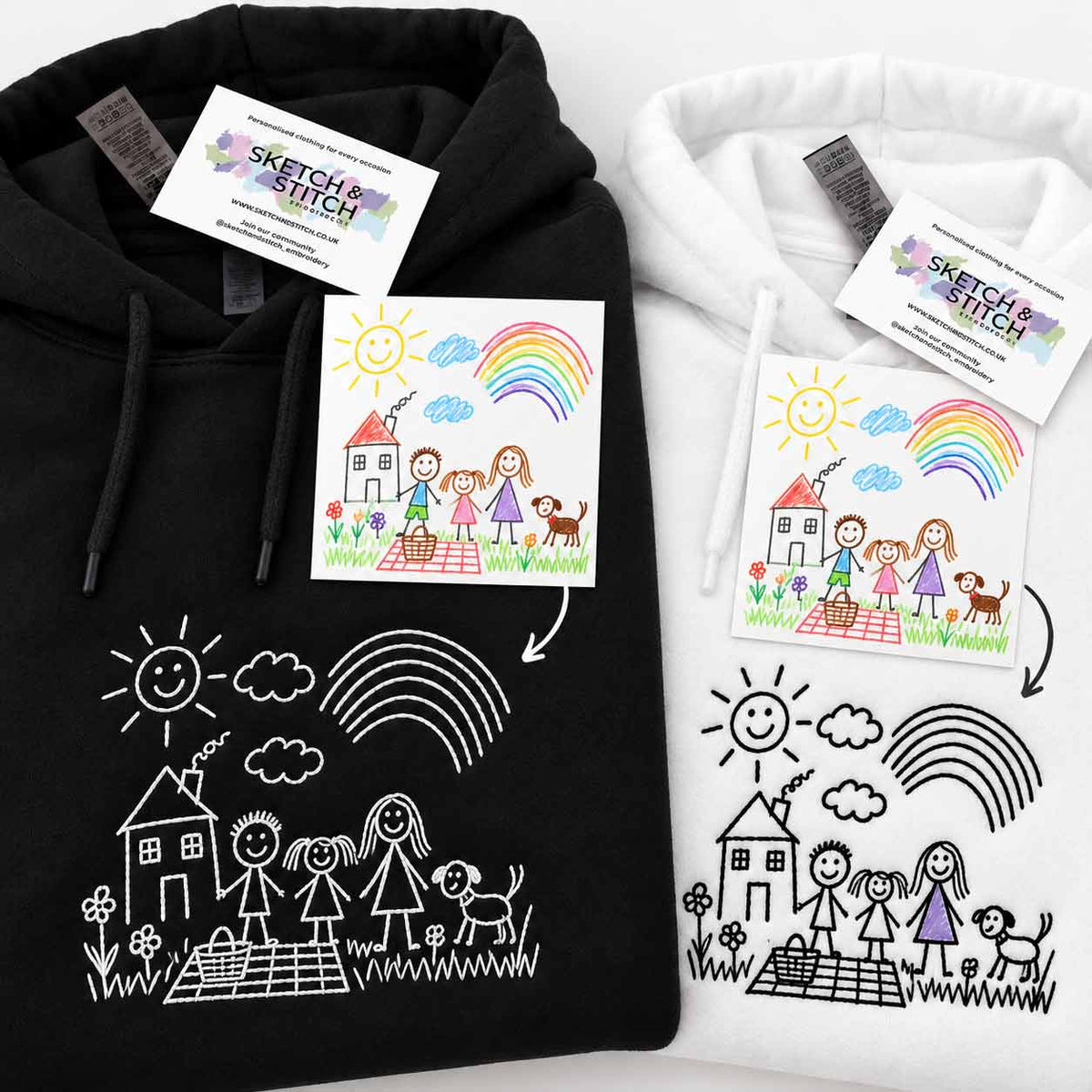 Personalised embroidered kids drawing hoodie