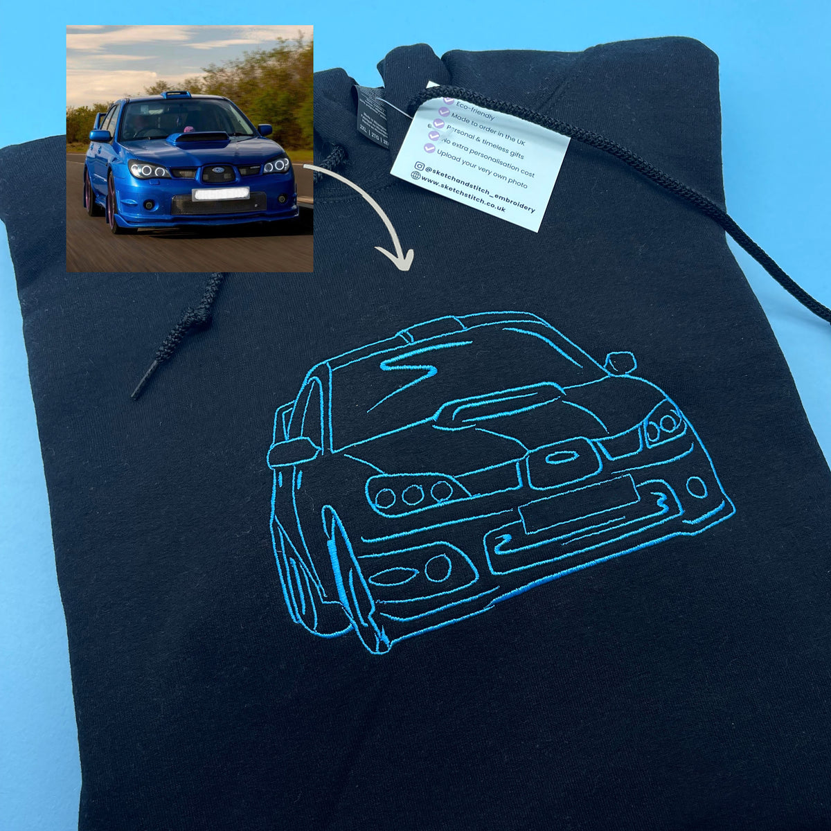 Adult hoodie personalised car and motorbike photo outline