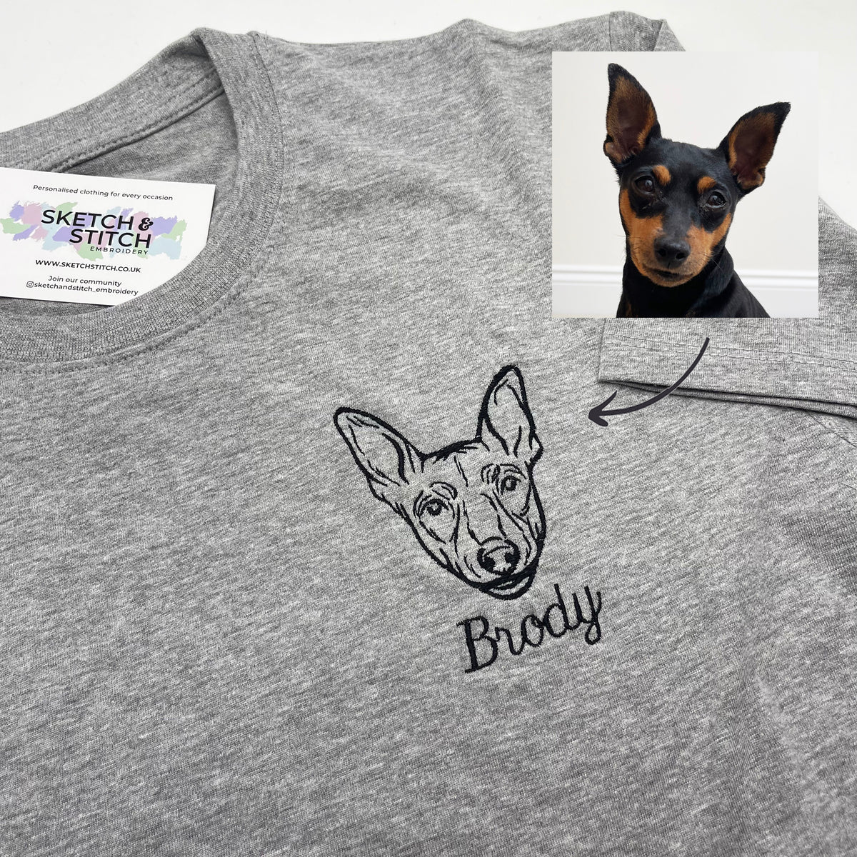 Adult t-shirt personalised pet portrait outline - left chest