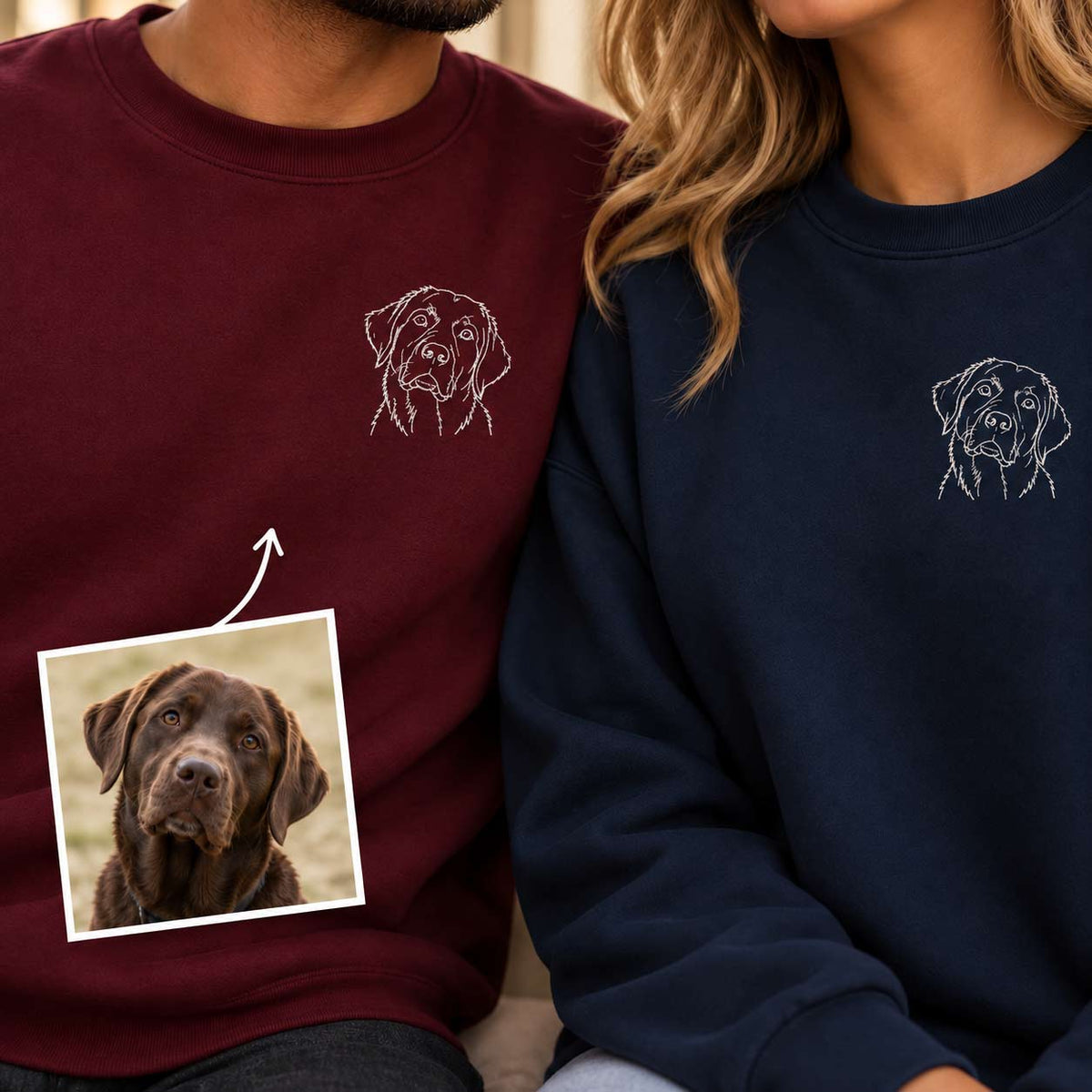 Personalised embroidered pet portrait sweatshirt - left chest