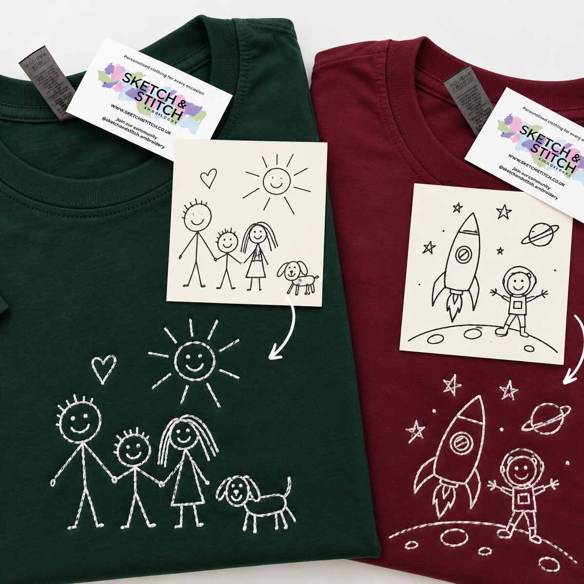 Personalised kids drawing embroidered t-shirt