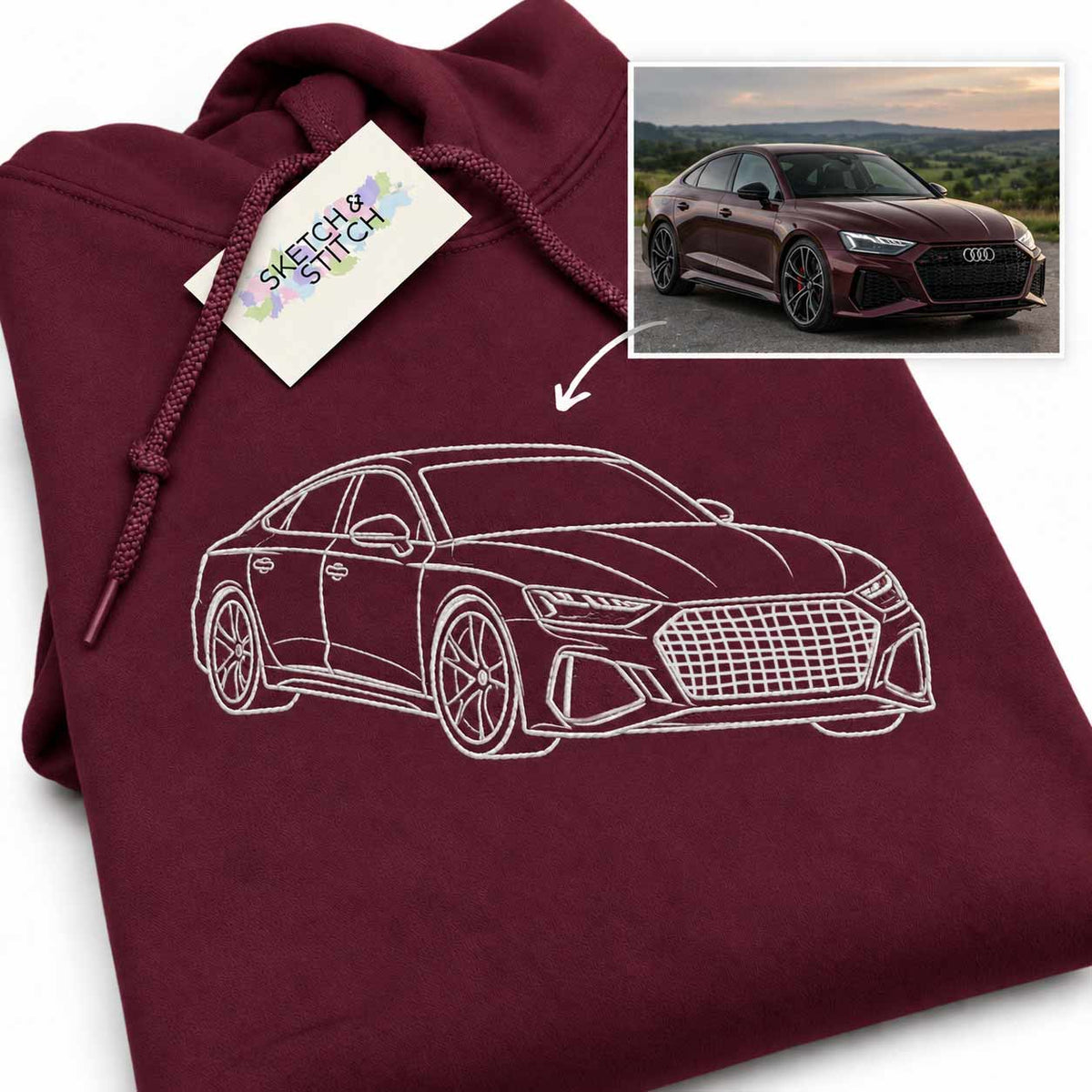 Personalised embroidered car & motorbike photo hoodie