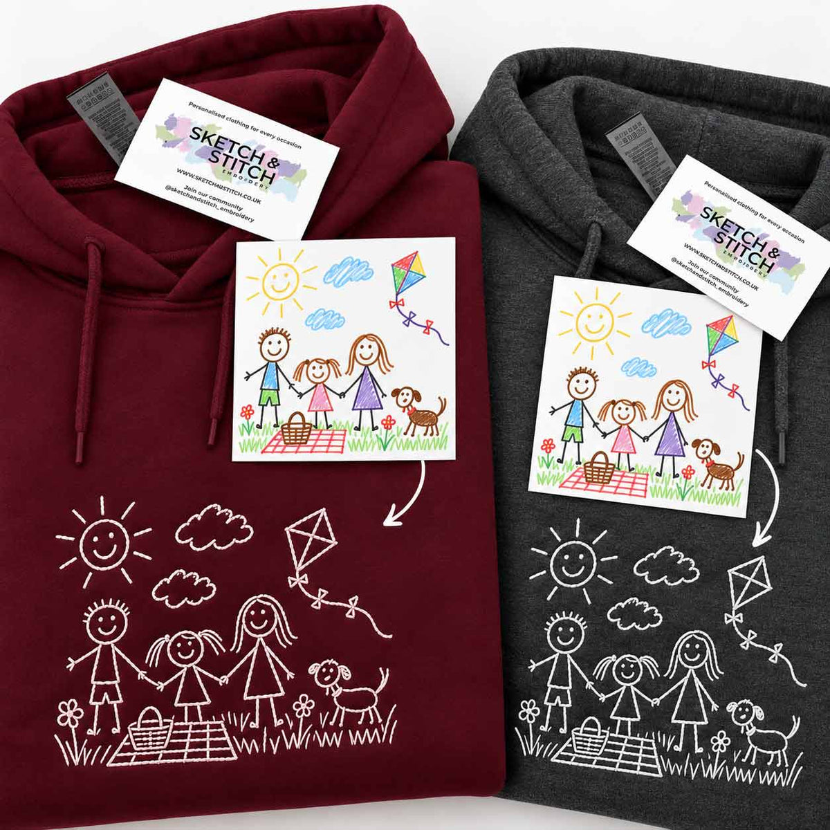 Personalised embroidered kids drawing hoodie