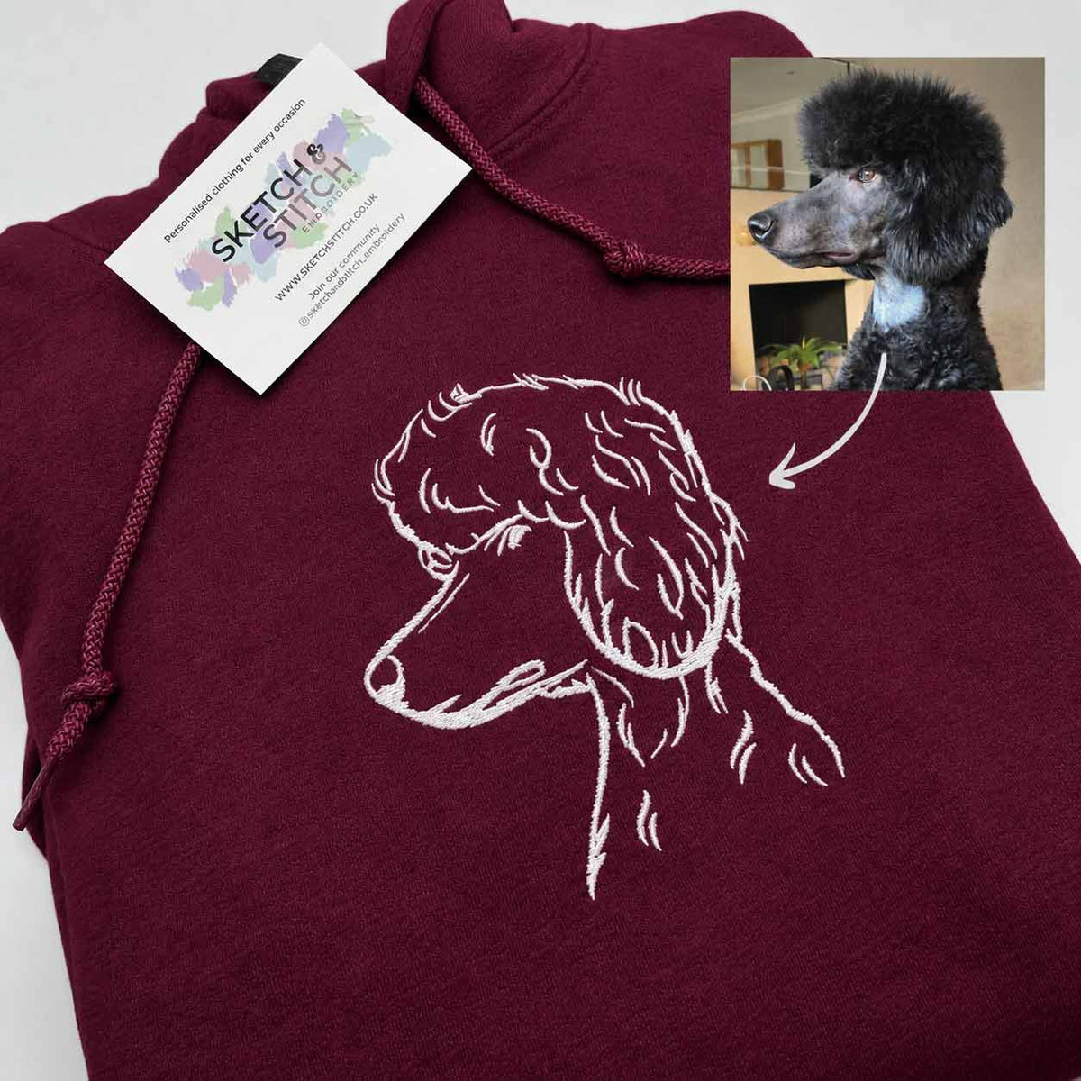 Personalised embroidered pet portrait hoodie