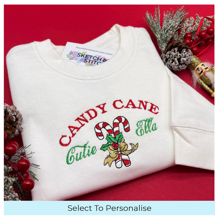 Kids sweatshirt personalised Christmas candy cane cutie