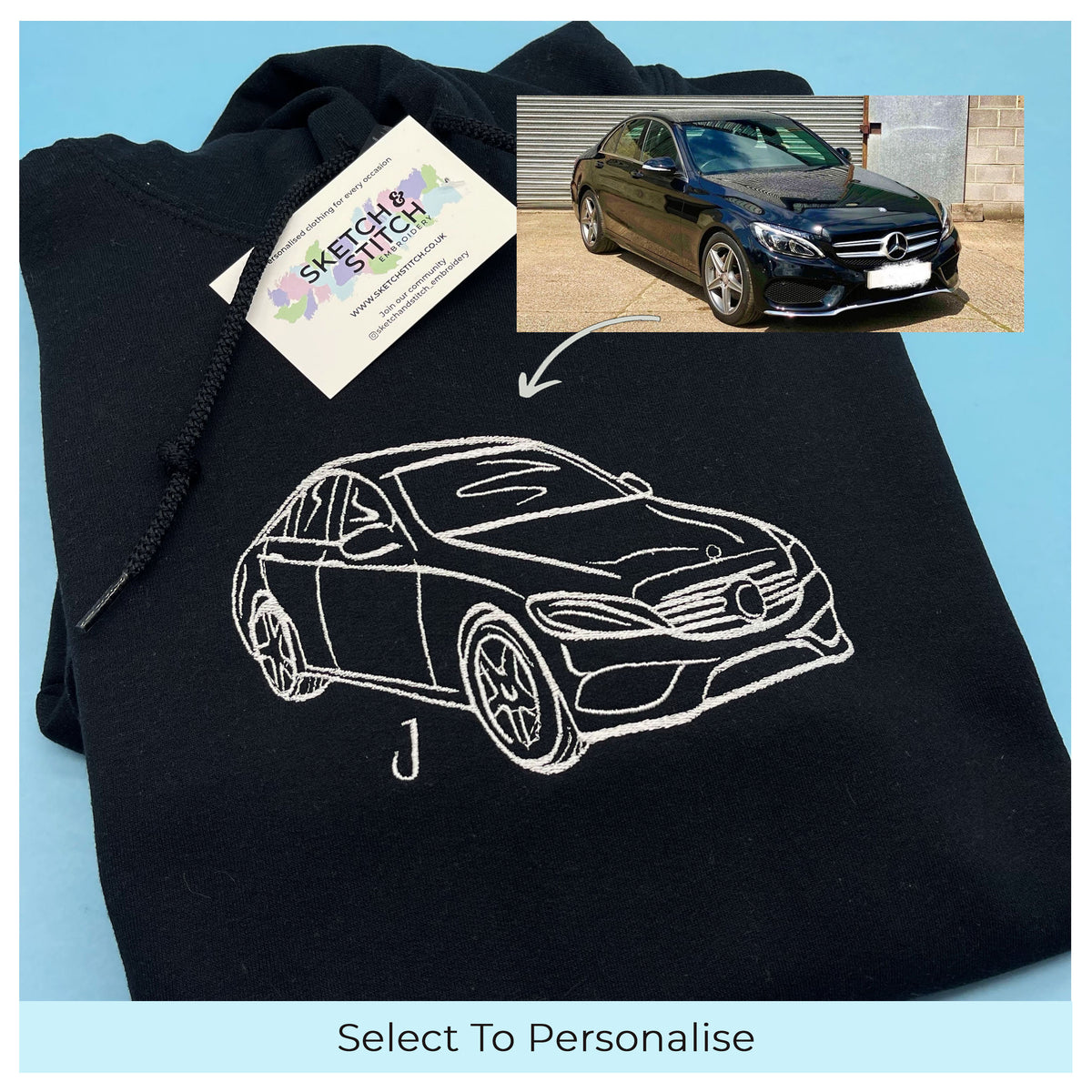 Adult hoodie personalised car and motorbike photo outline