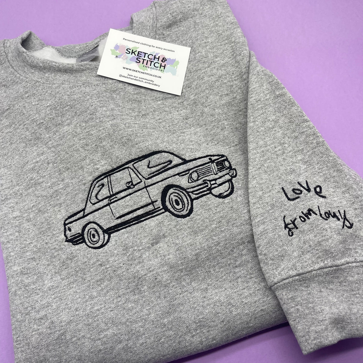 Adult sweatshirt personalised car and motorbike photo outline