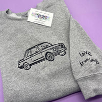 Adult sweatshirt personalised car and motorbike photo outline