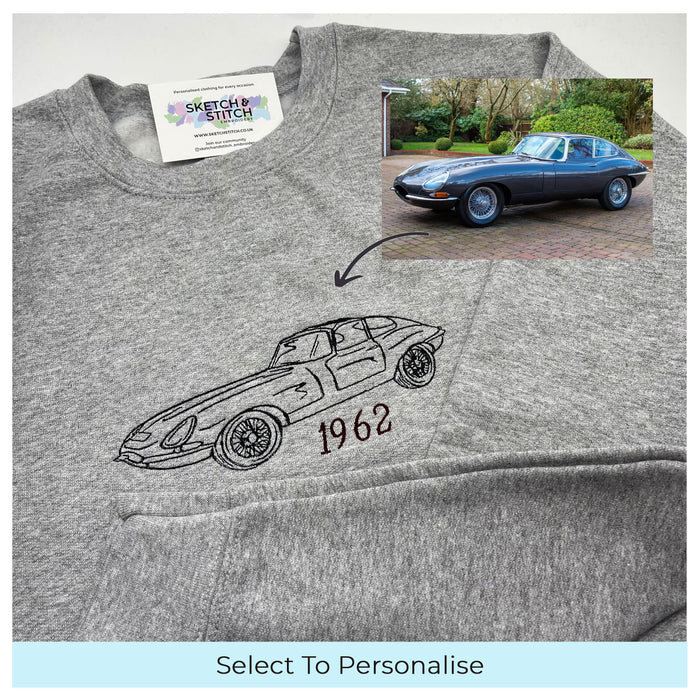 Adult sweatshirt personalised car and motorbike photo outline