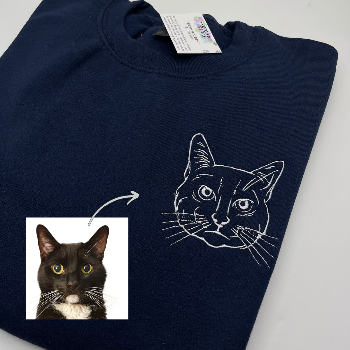 Adult sweatshirt personalised pet portrait outline - left chest
