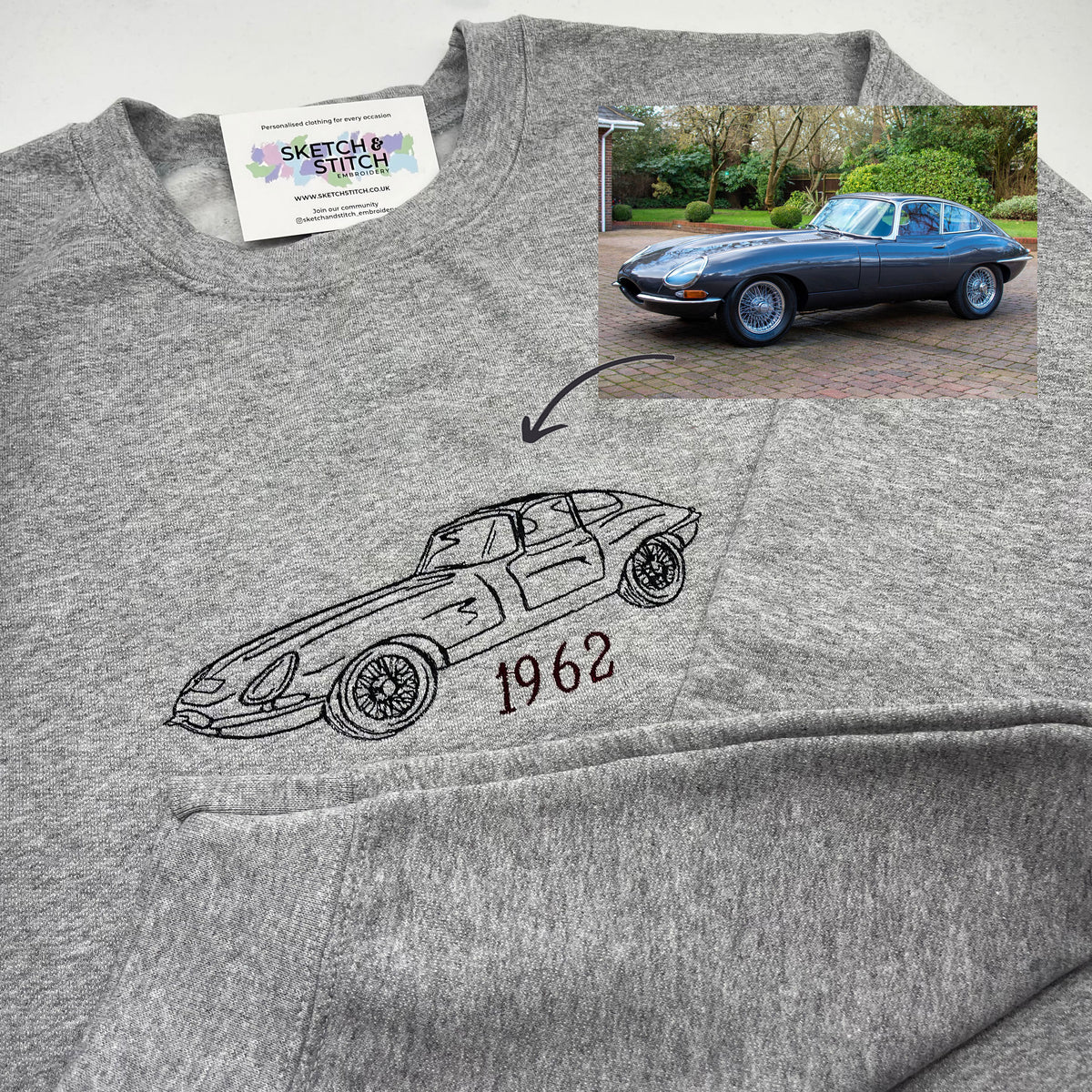 Adult sweatshirt personalised car and motorbike photo outline