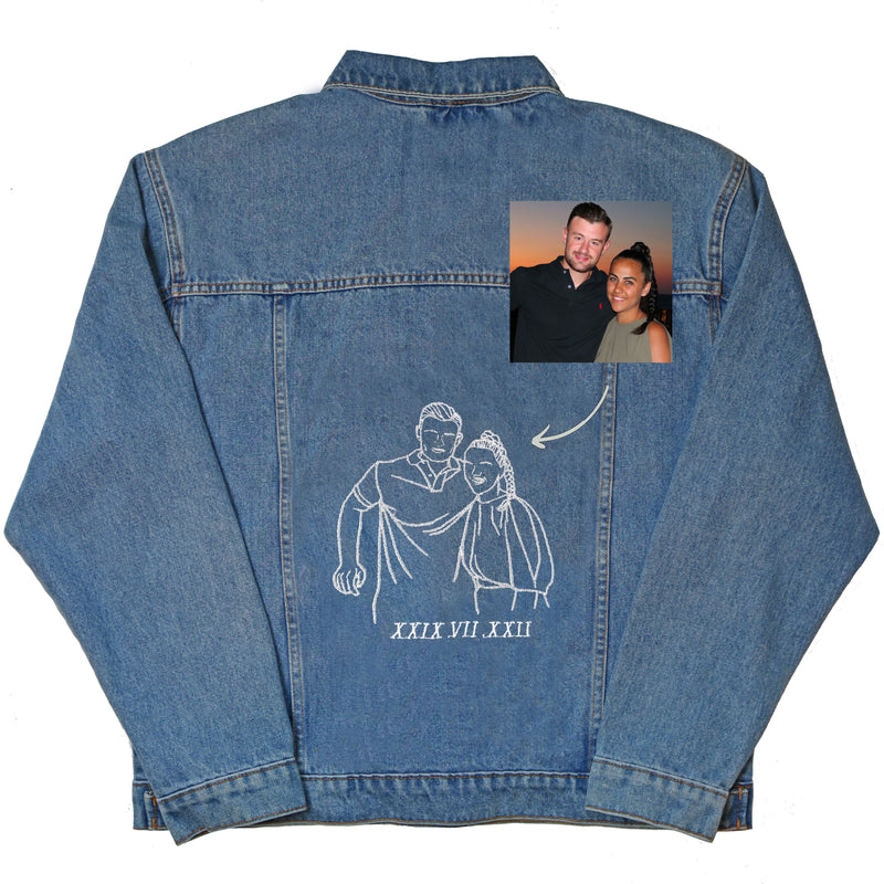 Women's denim jacket personalised photo outline