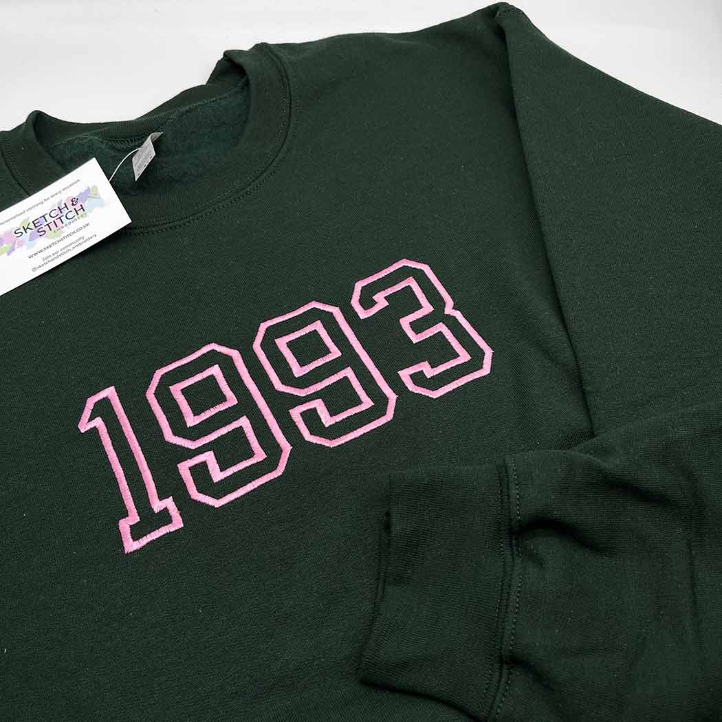 Adult sweatshirt personalised birthday year text - Sketch & Stitch