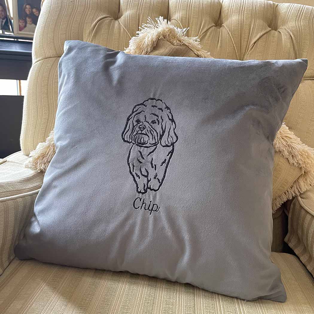 Personalised Dog Cushion - Custom Dog Photo Outline Cushion UK - Sketch & Stitch