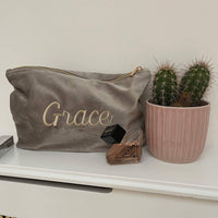 Luxury velvet accessory pouch personalised text - Sketch & Stitch