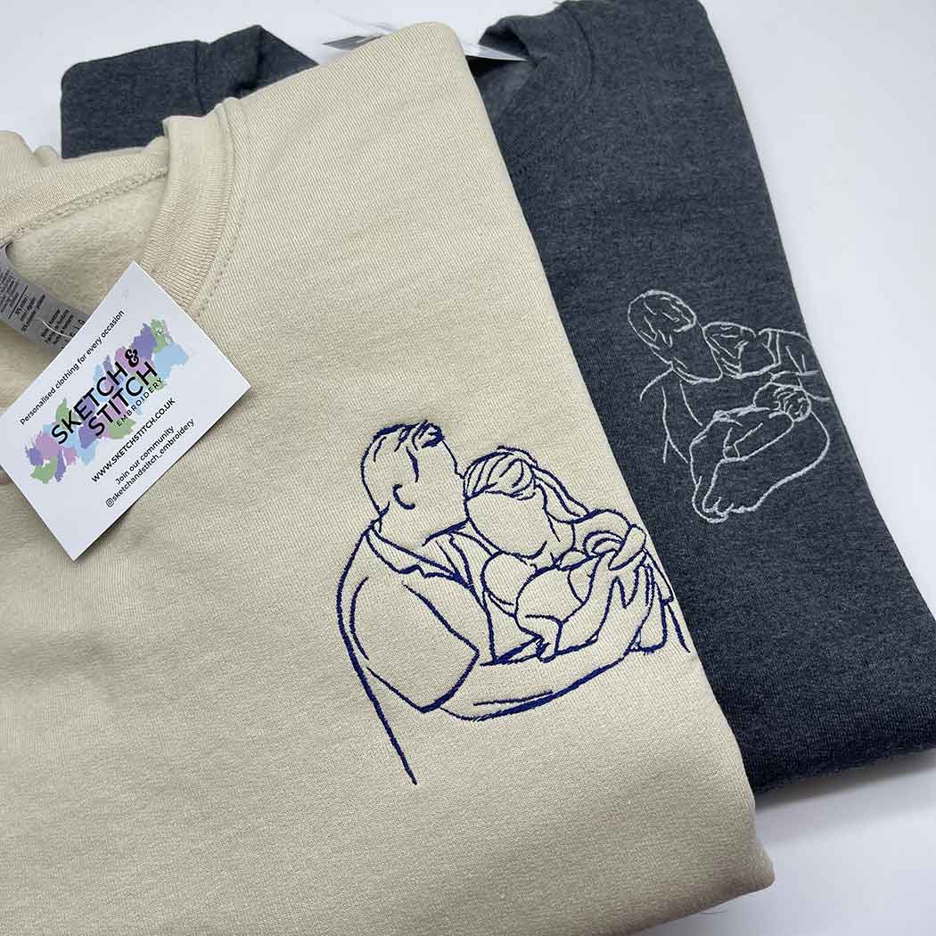 Father's Day men's hoodie personalised portrait outline - left chest - Sketch & Stitch