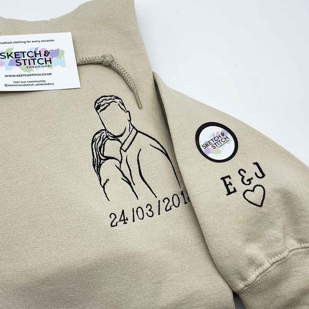 Adult hoodie personalised portrait outline - left chest