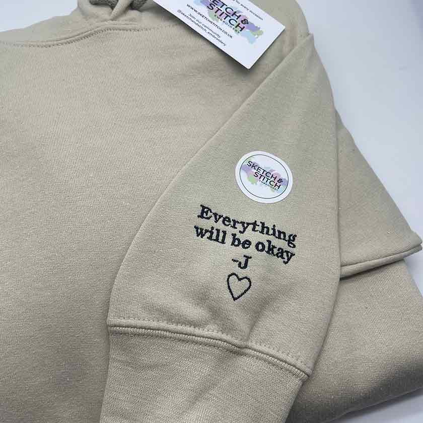 Adult hoodie personalised sleeve text