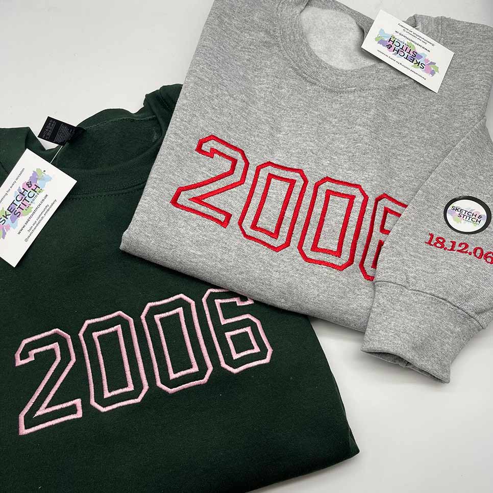 Adult sweatshirt personalised birthday year text - Sketch & Stitch