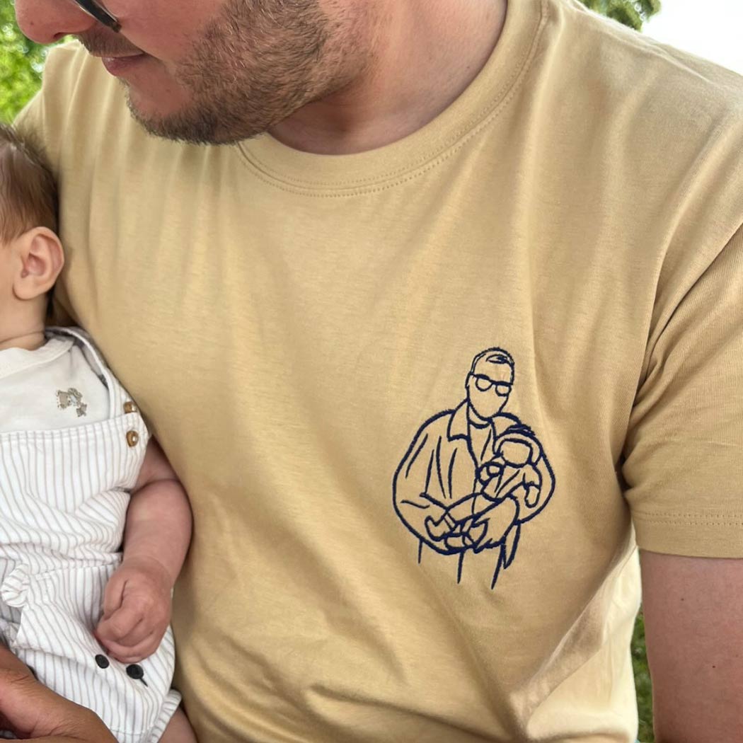 Father's Day men's t-shirt personalised portrait outline - left chest - Sketch & Stitch