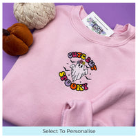 Adult sweatshirt cute but spooky slogan