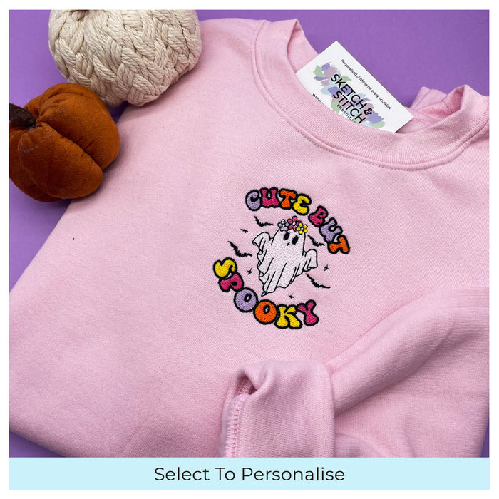 Adult sweatshirt cute but spooky slogan