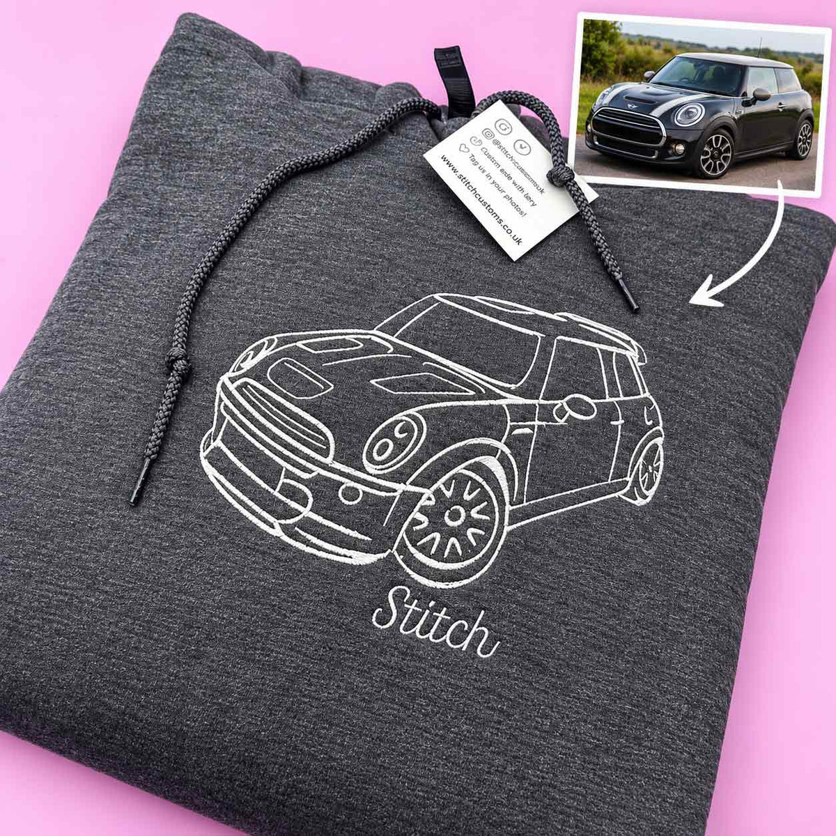 Personalised embroidered car & motorbike photo hoodie