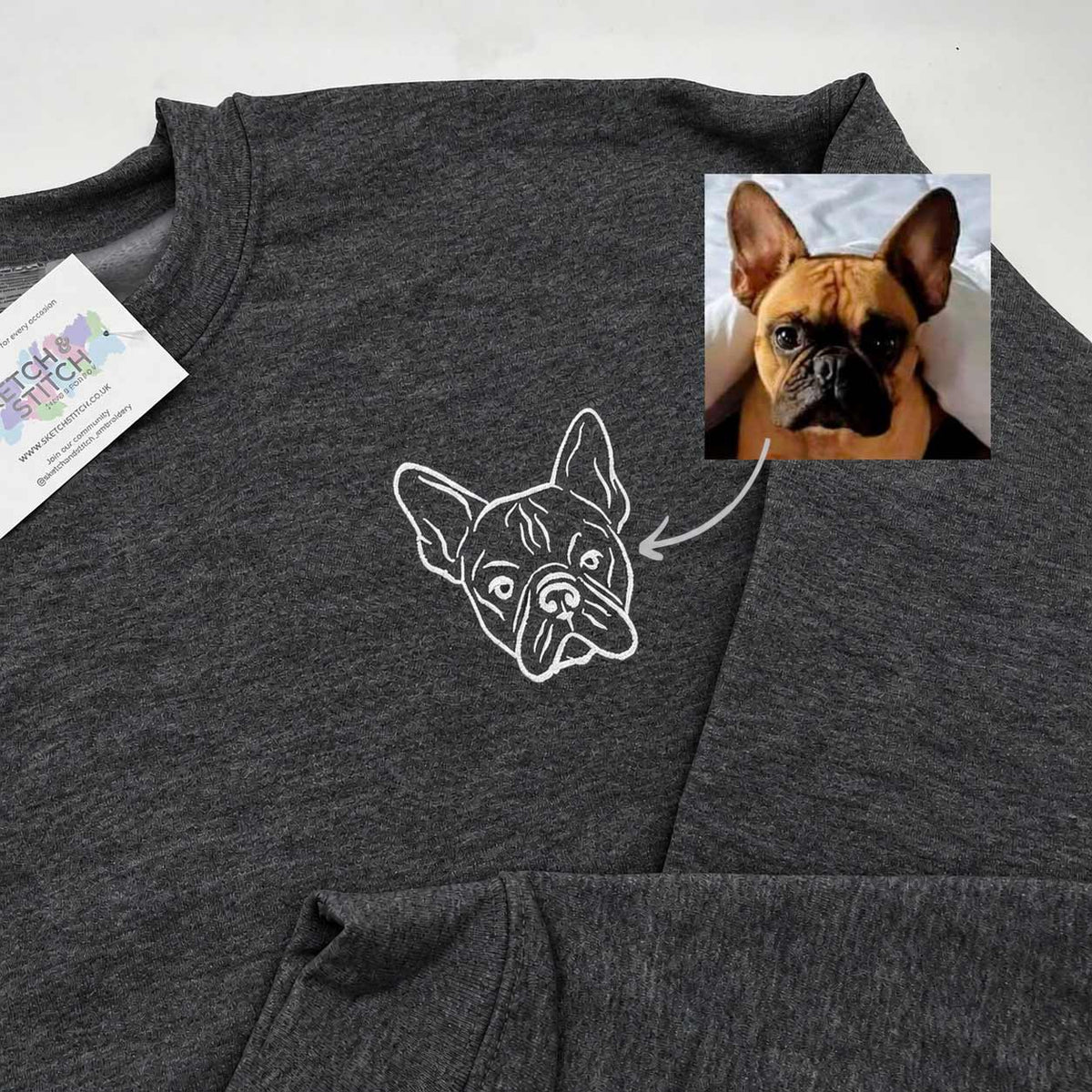Personalised embroidered pet portrait sweatshirt - left chest