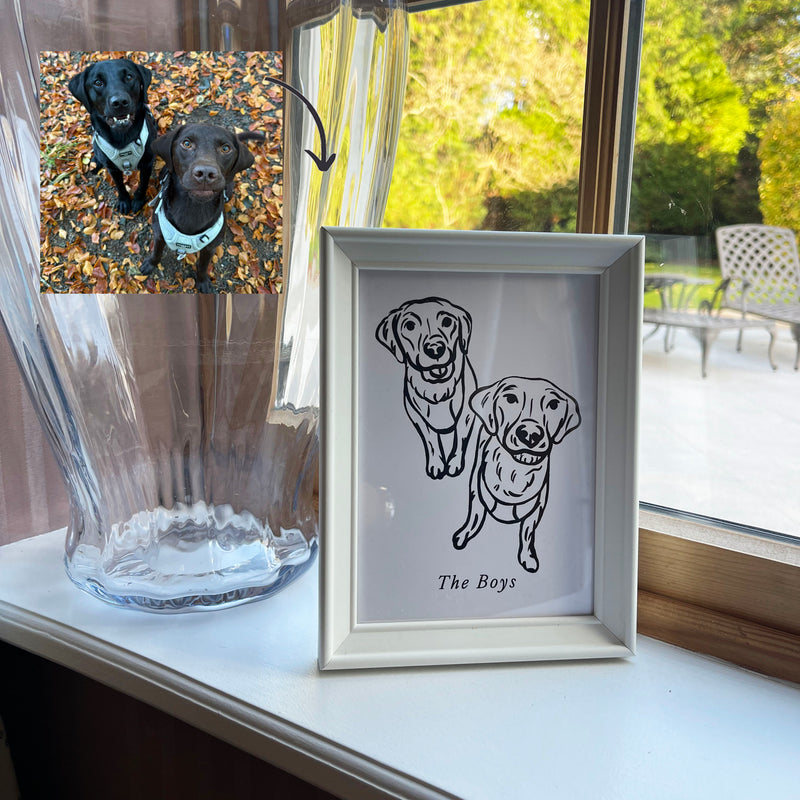 Personalised pet photo outline framed illustration