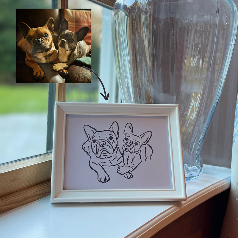 Personalised pet photo outline framed illustration