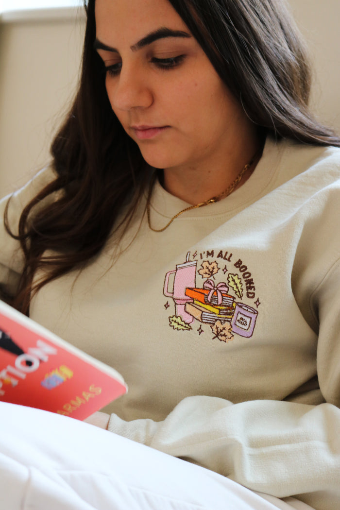 Adult sweatshirt autumn all booked slogan
