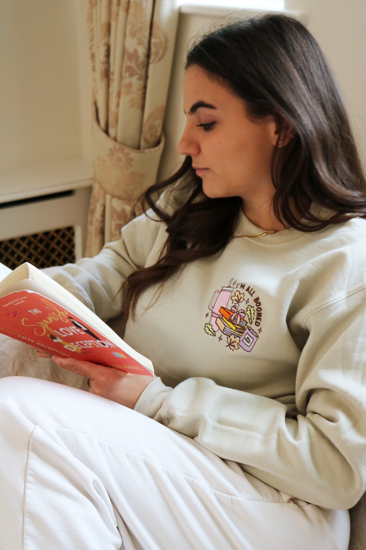 Adult sweatshirt autumn all booked slogan