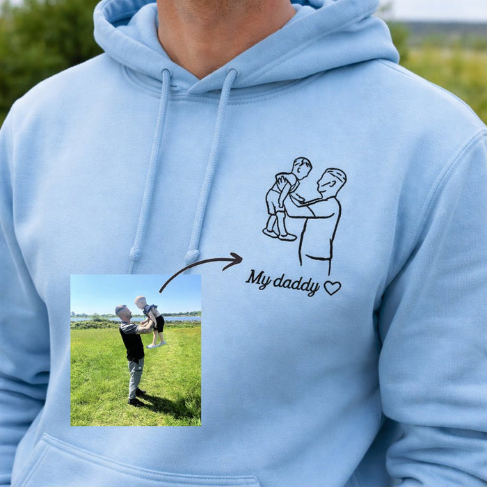 Father's Day men's hoodie personalised portrait outline - left chest - Sketch & Stitch
