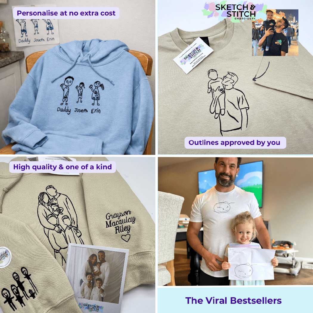 Father's Day Men's sweatshirt personalised portrait outline- left chest - Sketch & Stitch