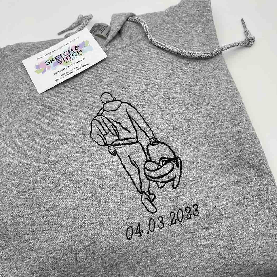 Father's Day Men's hoodie personalised photo outline - Sketch & Stitch