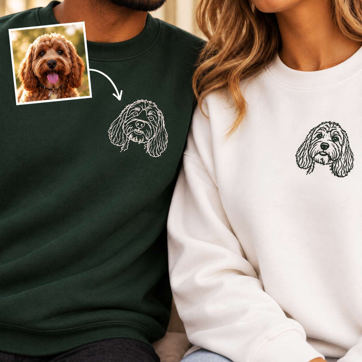 Personalised embroidered pet portrait sweatshirt - left chest