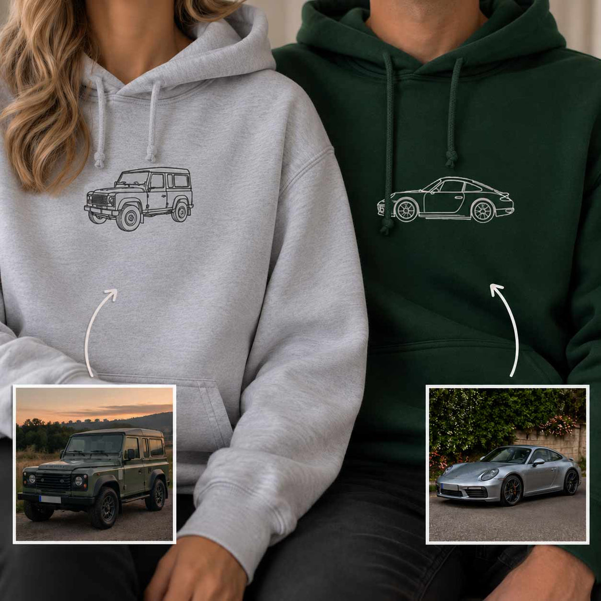 Personalised embroidered car & motorbike photo hoodie